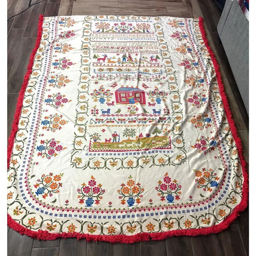 VTG Fieldcrest American Sampler Dutch Bedspread‎ Comforter Twin Fringe 72